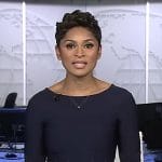 Jericka’s navy elbow sleeve dress on CBS Evening News