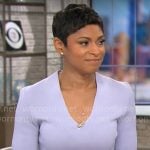 Jericka Duncan’s lavender v-neck dress on CBS Mornings