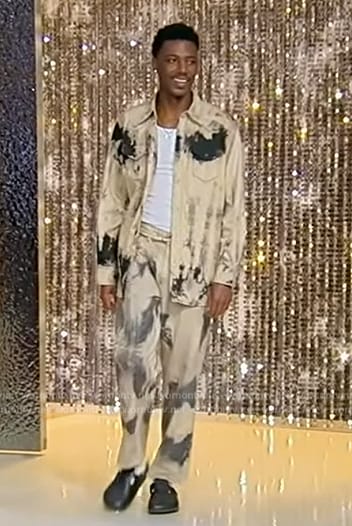 Jerrod Carmichael’s tie dye denim shirt and pants on Tamron Hall Show