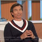 Jerry’s navy sweater with striped trim on The Talk