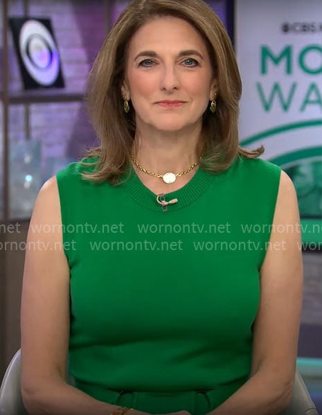 Jill Schlesinger's green belted dress on CBS Mornings