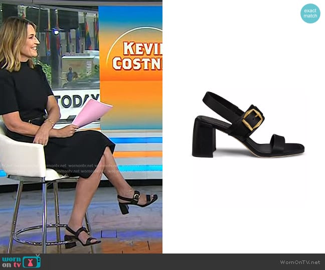 Jimmy Choo Hawke Sandal in Black/ Gold worn by Savannah Guthrie on Today