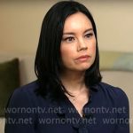 Jo Ling Kent’s navy scalloped trim top on CBS Mornings