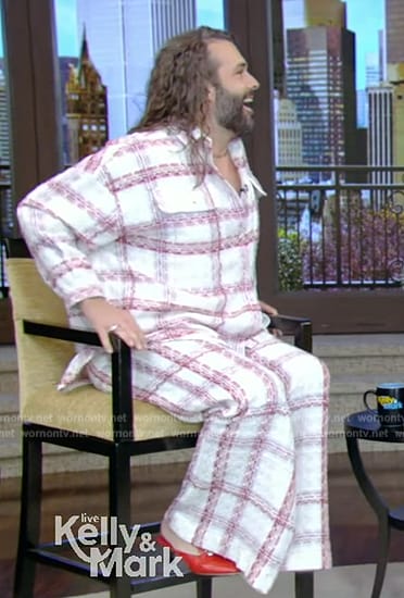 Jonathan van Ness’s check jacket and pants on Live with Kelly and Mark