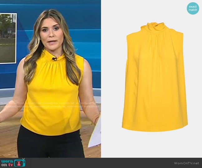 Joseph Crepe Neck Tie Detail Sleeveless Top in Yellow worn by Erin McLaughlin on Today