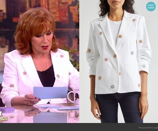 Cinq a Sept Khloe Ditsy Dots Embroidered Denim Blazer worn by Joy Behar on The View