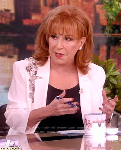 Joy's white crystal embellished blazer on The View