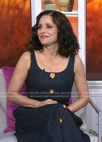 Julia Louis-Dreyfus's denim dress with gold embellished buttons on Today