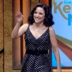 Julia Louis-Dreyfus’s polka dot lace trim dress on Live with Kelly and Mark