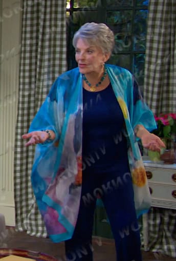 Julie's blue floral kimono jacket on Days of our Lives