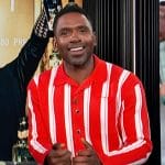 Justin’s red striped polo sweater on E! News