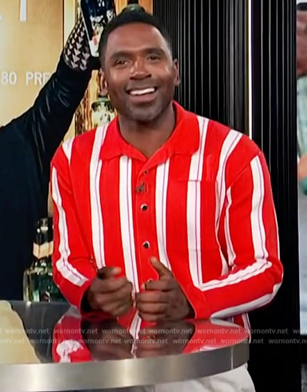 WornOnTV: Justin’s red striped polo sweater on E! News | Justin ...