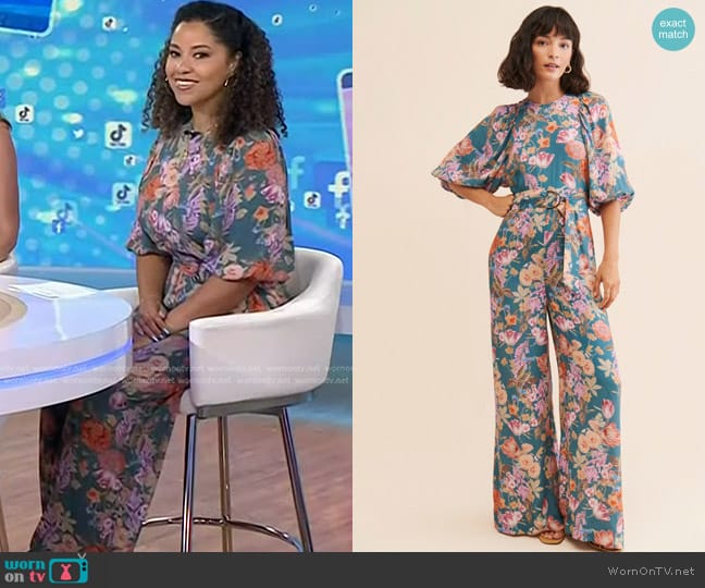 Kachel Floral Balloon Sleeve Jumpsuit worn by Adrianna Barrionuevo Brach on Today