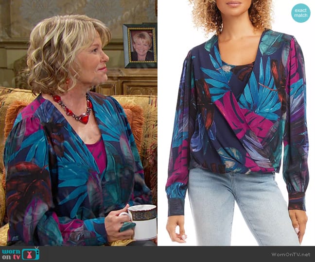 Karen Kane Printed Drape Front Top worn by Bonnie Lockhart (Judi Evans) on Days of our Lives