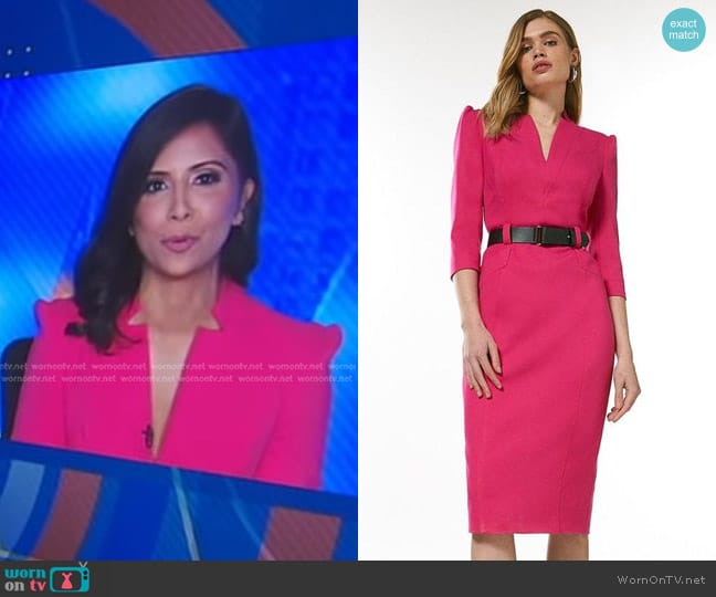 Karen Millen Forever Belted Midi Pencil Dress worn by Zohreen Shah on Good Morning America