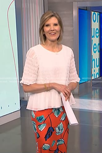 Kate's white smocked peplum top and red floral skirt on NBC News Daily