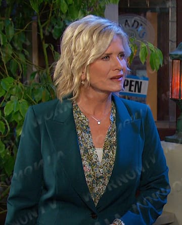 Kayla's green floral blouse on Days of our Lives