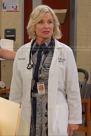 Kayla's paisley print belted dress on Days of our Lives