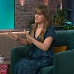 Kelly’s teal satin dress on The Kelly Clarkson Show