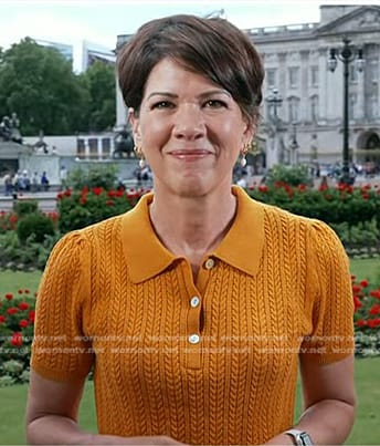 Kelly Cobiella's orange cable knit polo on Today