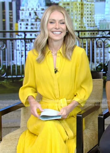 Kelly's yellow tie waist shirtdress on Live with Kelly and Mark