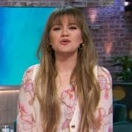 Kelly’s pink floral blouse and vest on The Kelly Clarkson Show