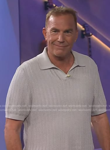 Kevin Costner's grey knit polo on The Kelly Clarkson Show