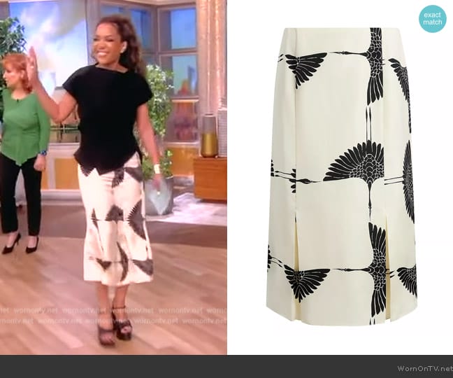 Khaite Levy Crane-Print Midi-Skirt worn by Sunny Hostin on The View