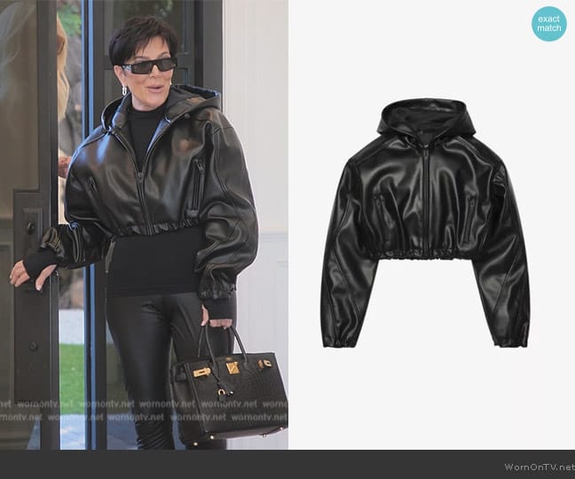 Khy Cropped oversized-fit faux-leather jacket worn by Kris Jenner (Kris Jenner) on The Kardashians