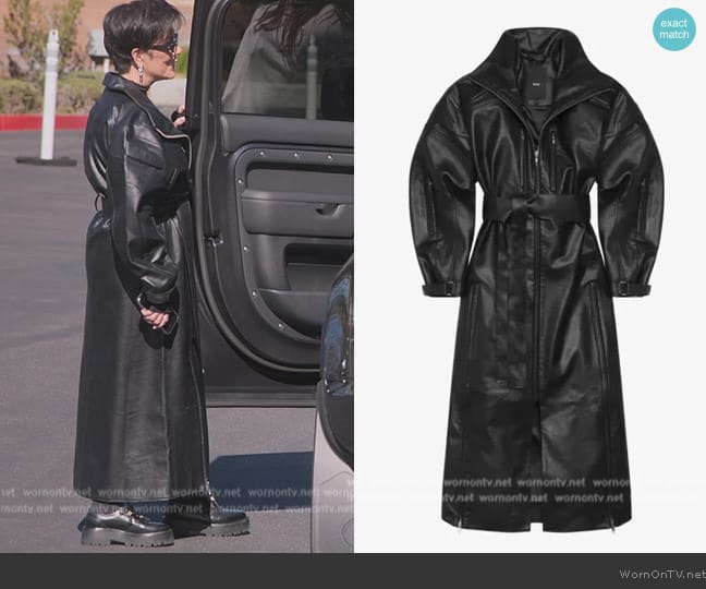 KHY High-neck belted faux-leather jacket worn by Kris Jenner (Kris Jenner) on The Kardashians