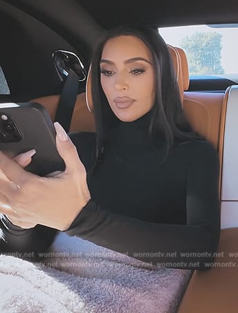 Kim's black mock neck bodysuit on The Kardashians