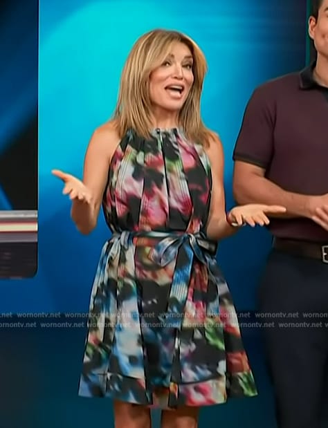 Kit’s black belted tie dye dress on Access Hollywood