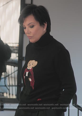 Kriss's black teddy bear embroidered sweater on The Kardashians