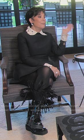 Kris's black lace collar dress on The Kardashians