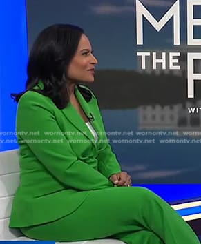 Kristen Welker's green wrap blazer and pant suit on NBC News Daily