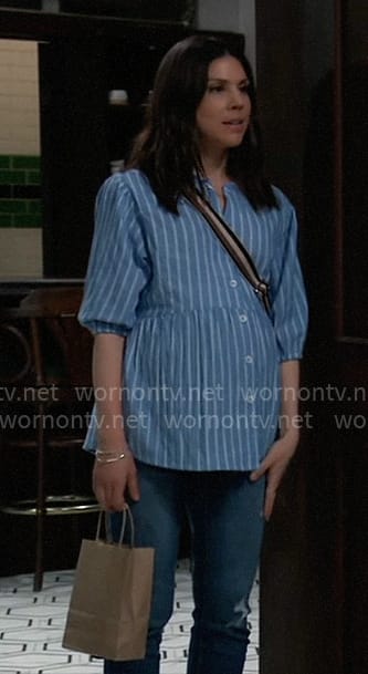 Kristina’s blue striped maternity shirt on General Hospital