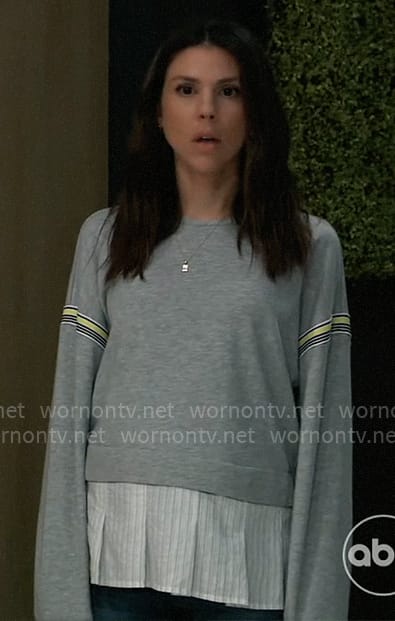 Kristina's grey striped sleeve sweatshirt on General Hospital