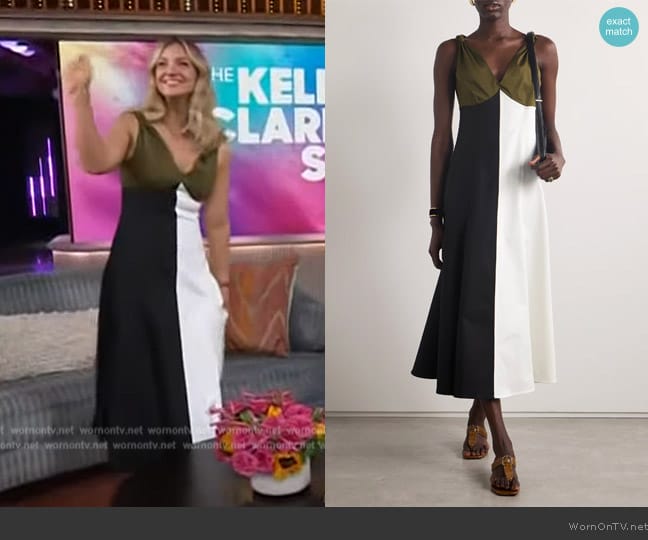 La Ligne Christine color-block cotton-blend midi dress worn by Abby Elliott on The Kelly Clarkson Show