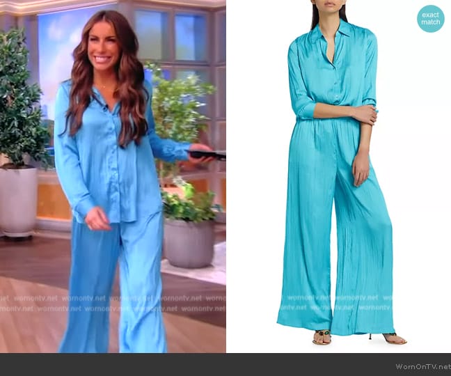 WornOnTV: Alyssa’s blue satin shirt and pants on The View | Alyssa ...