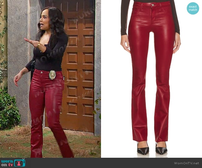 L'Agence Ruth Coated Jeans in Dark Bordeaux Coated worn by Jada Hunter (Elia Cantu) on Days of our Lives