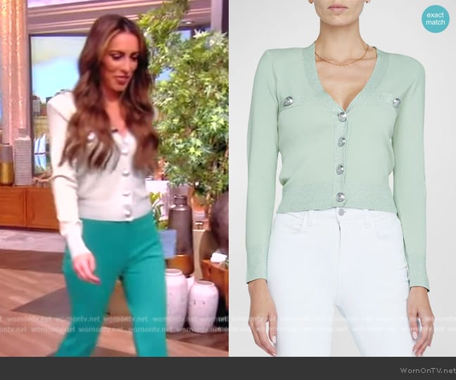 L'Agence Taya Cropped V-Neck Cardigan worn by Alyssa Farah Griffin on The View