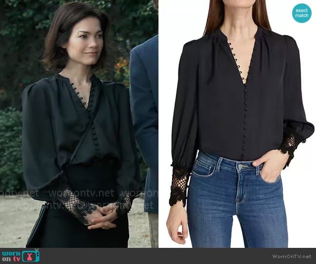 L'Agence Ava Lace Cuff Blouse worn by Elizabeth Webber (Rebecca Herbst) on General Hospital