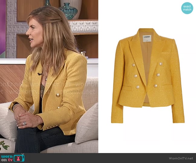 L'Agence Brooke Cotton-Blend Crop Blazer in Citrine Gold worn by Natalie Morales on The Talk