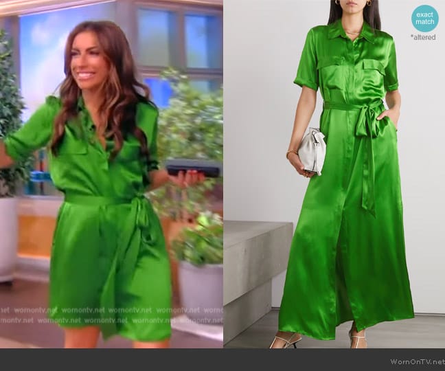 L'Agence Klement belted silk-satin maxi shirt dress worn by Alyssa Farah Griffin on The View