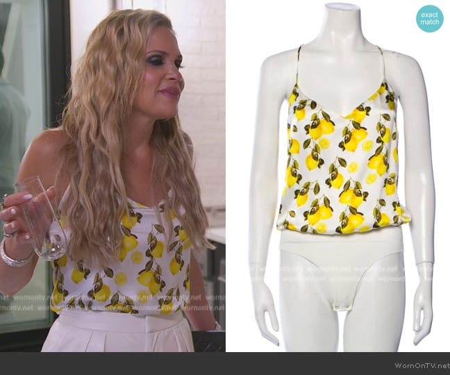 L'Agence Floral Print Silk Bodysuit worn by Jackie Goldschneider on The Real Housewives of New Jersey