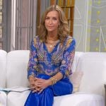 Lara’s blue feather print blouse and leather pants on Good Morning America