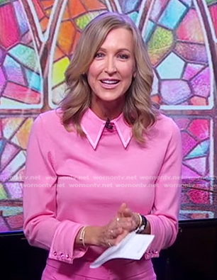 Lara's pink collared sweater on Good Morning America