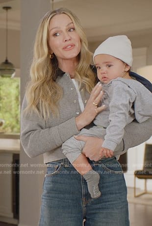 Laura’s gray contrast collar sweater on All American