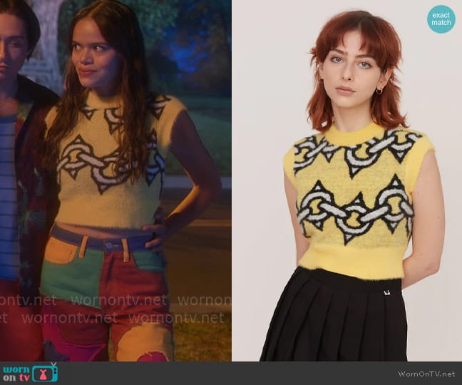 WornOnTV: Mouse’s yellow chain top and patchwork pants on Pretty Little ...