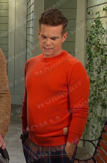 Leo's red sweater and plaid pants on Days of our Lives